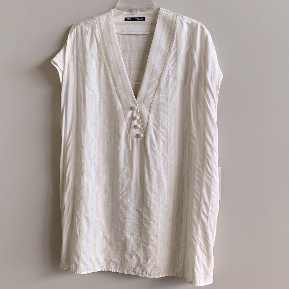 NWT Zara Linen Blend Tunic w/ Crochet Buttons M/L